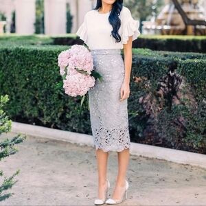 Rachel Parcell Silver Lace Midi Skirt Sz M